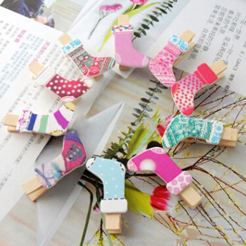 10 шт. небольшой зажим ручной работы деревянный мультфильм рождественские чулки