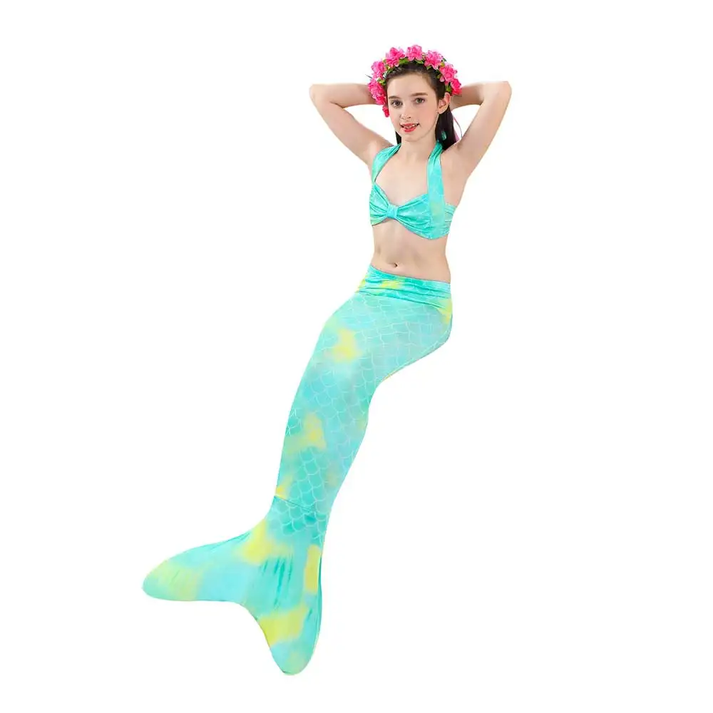 Girls Walkable And Swimmable Mermaid Tail Swimsuit Cosplay Costume Kids Children Bikini And Sparkle Mermaid Swimtail