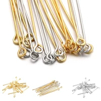 100pcslot 20 30 40mm real gold plated eye pins flat head pins for diy earring jewelry making findings accessories supplies