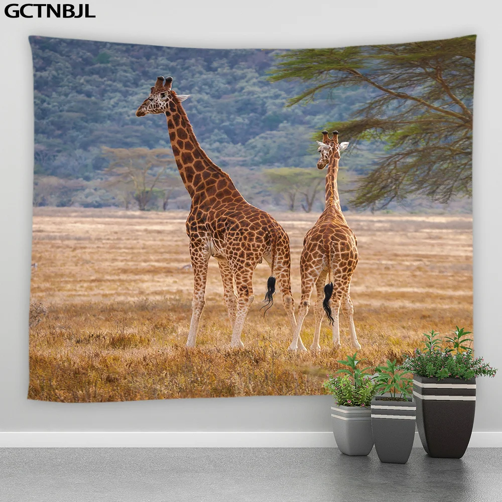 Гобелен в виде слона тигра Льва жирафа гобелен леопард волк дикие животные фон