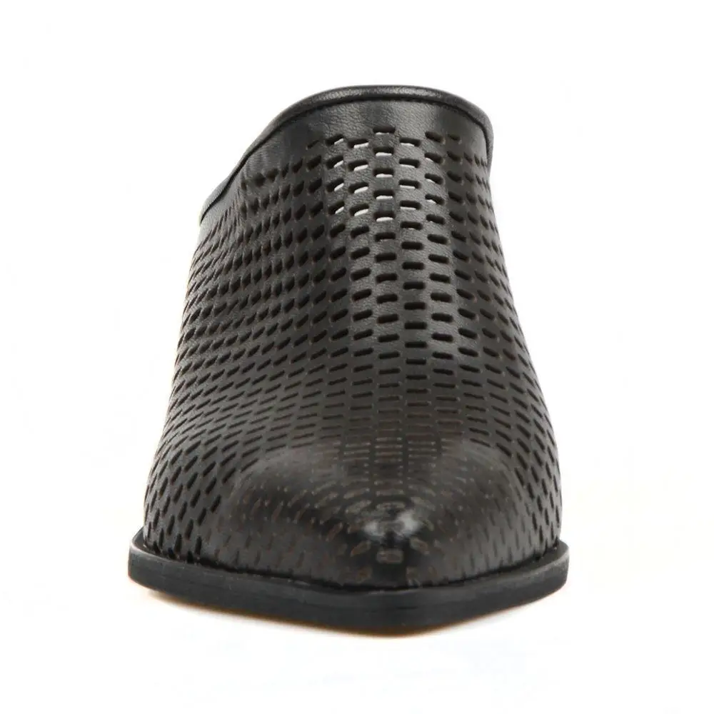 FootCourt- Black Genuine Leather Pointed Toe women's Slippers Low Heel Spring Summer Slip On Sandals New Fashion Flip Flops