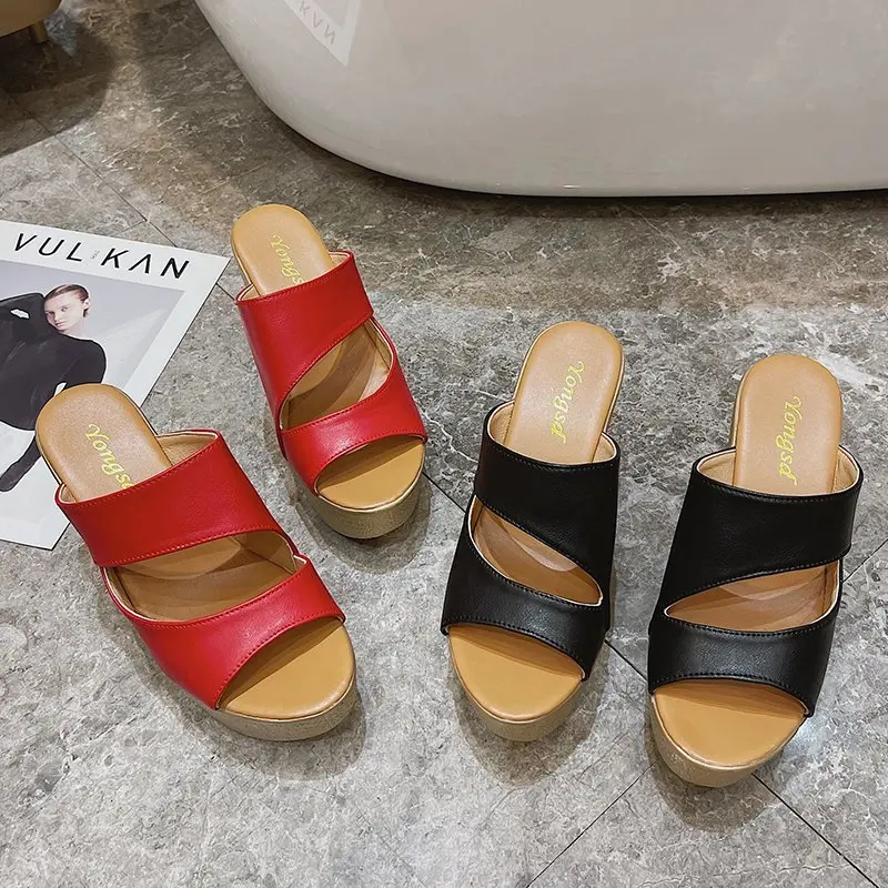 

New Style of Summer High Heels for Women Platform Platform Open Toe Wedge Heels High Heels Slippers Sexy Fish-mouth Sandals