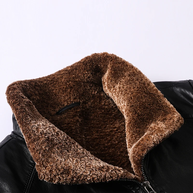 

LKSD Autumn Winter Male Jacket Fashion Causal Solid Fur Collar Leather Jacket Men's Cothing Thick Men's Coat U20080056