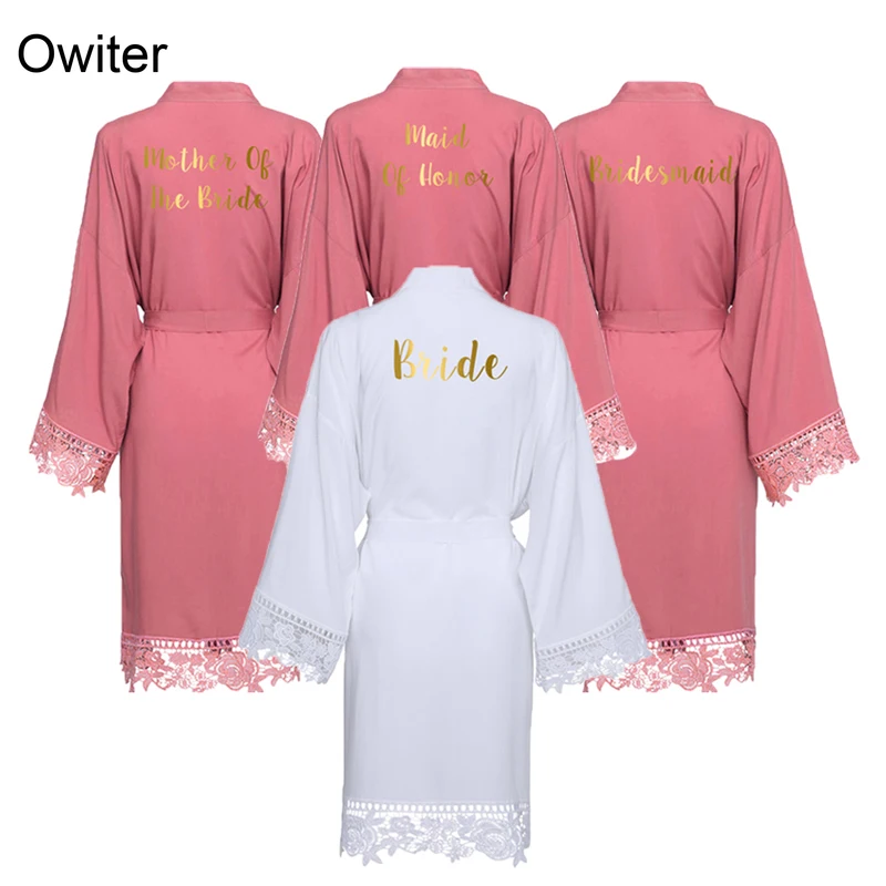Owiter Women Rayon Cotton Lace Robe Bride Robe Bridesmaid Robes Gown Sleepwear Bridal Wedding Robe