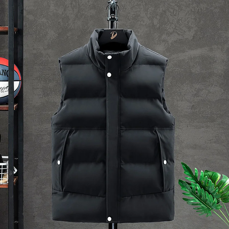 

Male Spring Autumn Sleeveless Jackets Stand Collar Plus Size 5XL Waistcoats Army Khaki Casual Vest Solid Men's Vests Men Coats