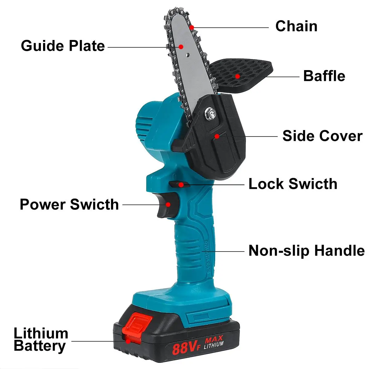 Электрическая цепная пила 88VF миниатюрный садовый инструмент с 2 аккумуляторами