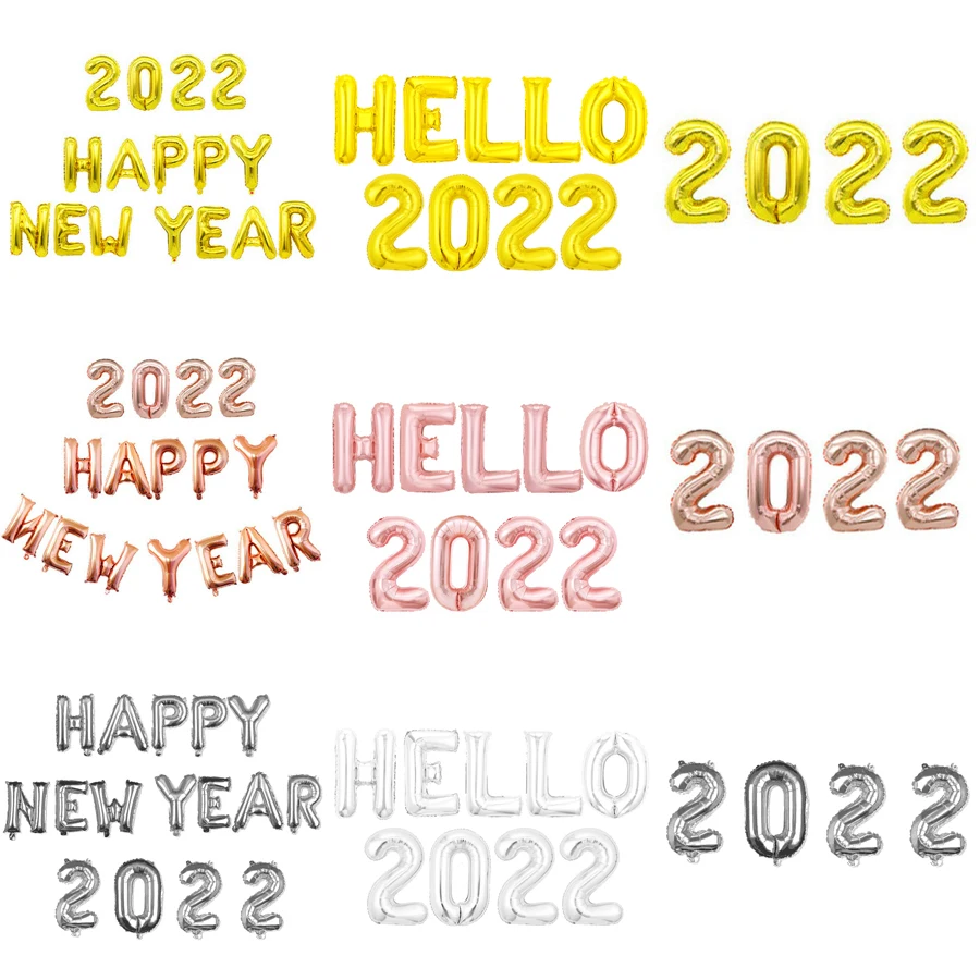 

2022 Happy New Year Balloons Gold Silver Number Foil Helium Baloons Merry Christmas New Year Eve Party Decoration Navidad
