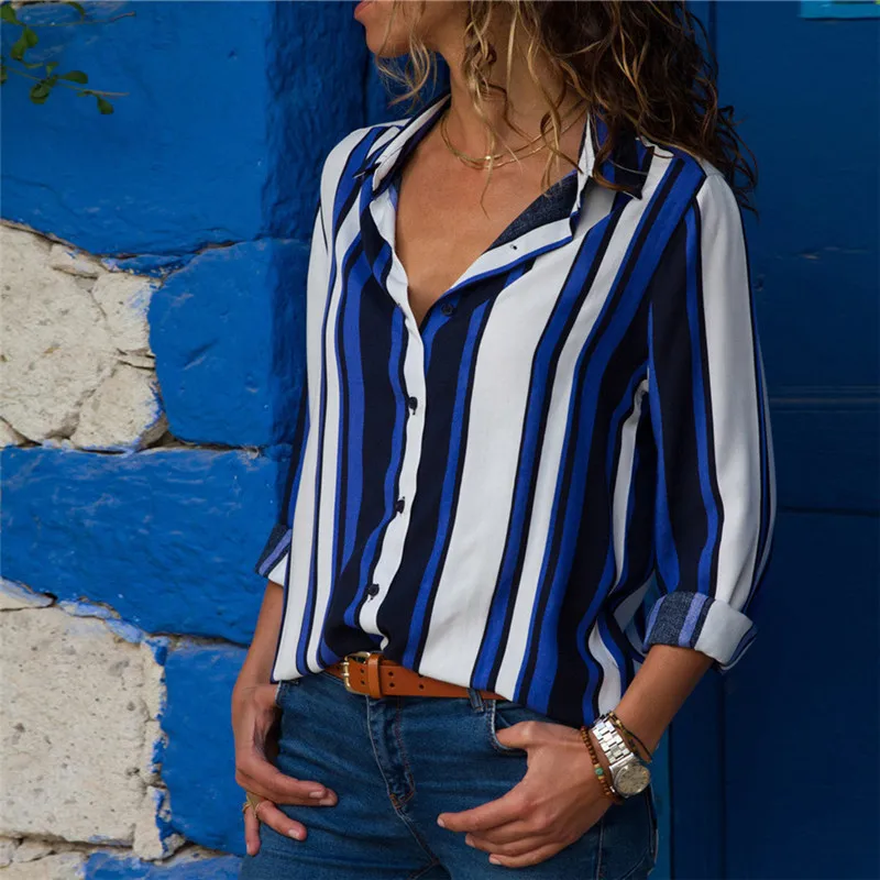 

Women Blouse 2020 Autumn Fashion Long Sleeve V-neck Collar Office Shirt Blouse Easy Casual Printing Tops Plus Size Chiffon Shirt