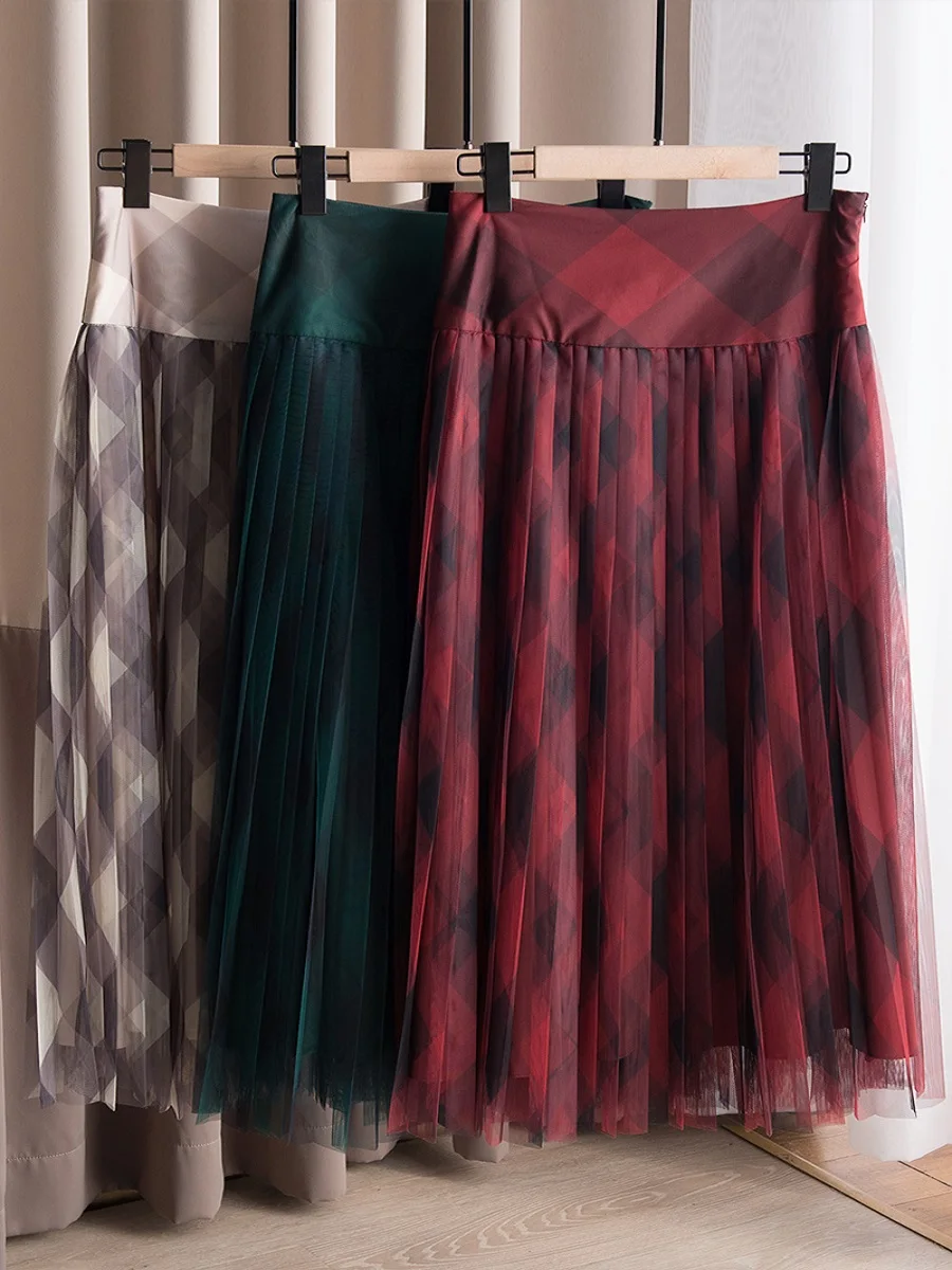 Женская юбка с завышенной талией элегантная плиссированная из французской сетки