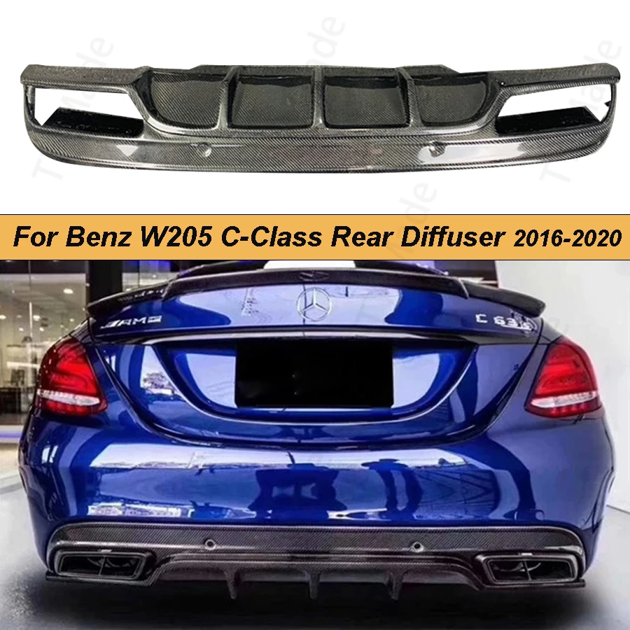 Углеродного волокна диффузор губа на задний бампер спойлер для Mercedes Benz C class W205