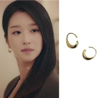 seo yea ji same korean texture metal circle womens earrings simple temperament wild trend round cold wind earrings