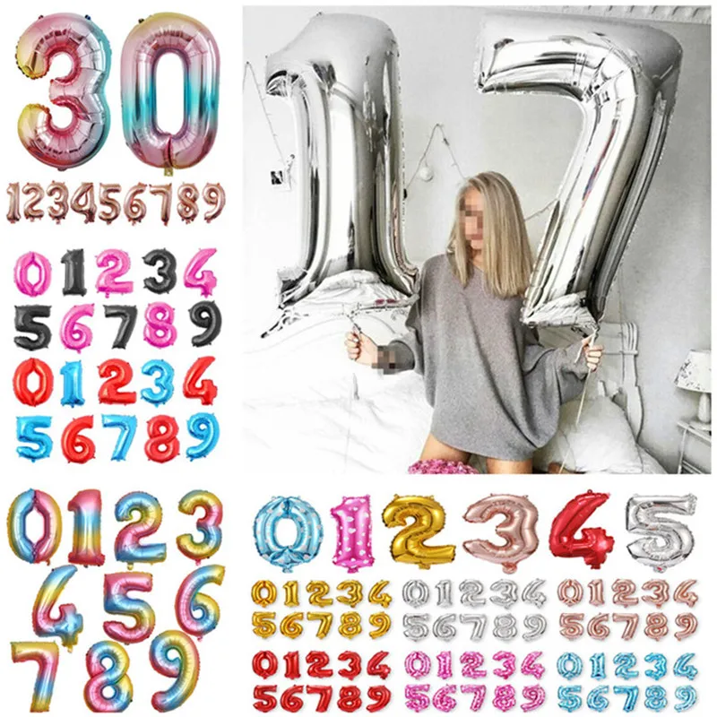 32 дюймов Большой цвета: золотистый серебристый розовое золото номер воздушный