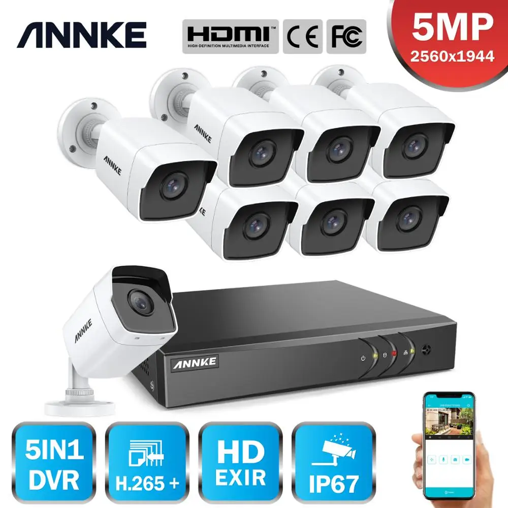 ANNKE 16CH 5MP Lite HD камеры безопасности Системы 5IN1 H.265 + DVR C 8 штук массивная пуля