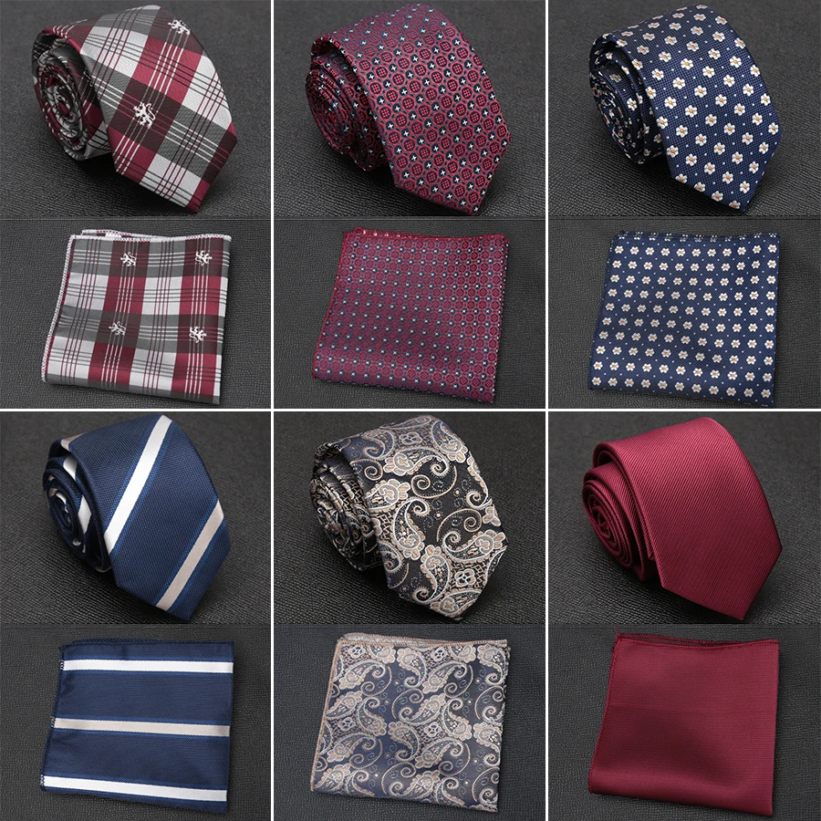

Men Tie Cravat Set Fashion Wedding Ties for Men Hanky Necktie Dot Striped Gravata Jacquard Tie Social Party Accessories