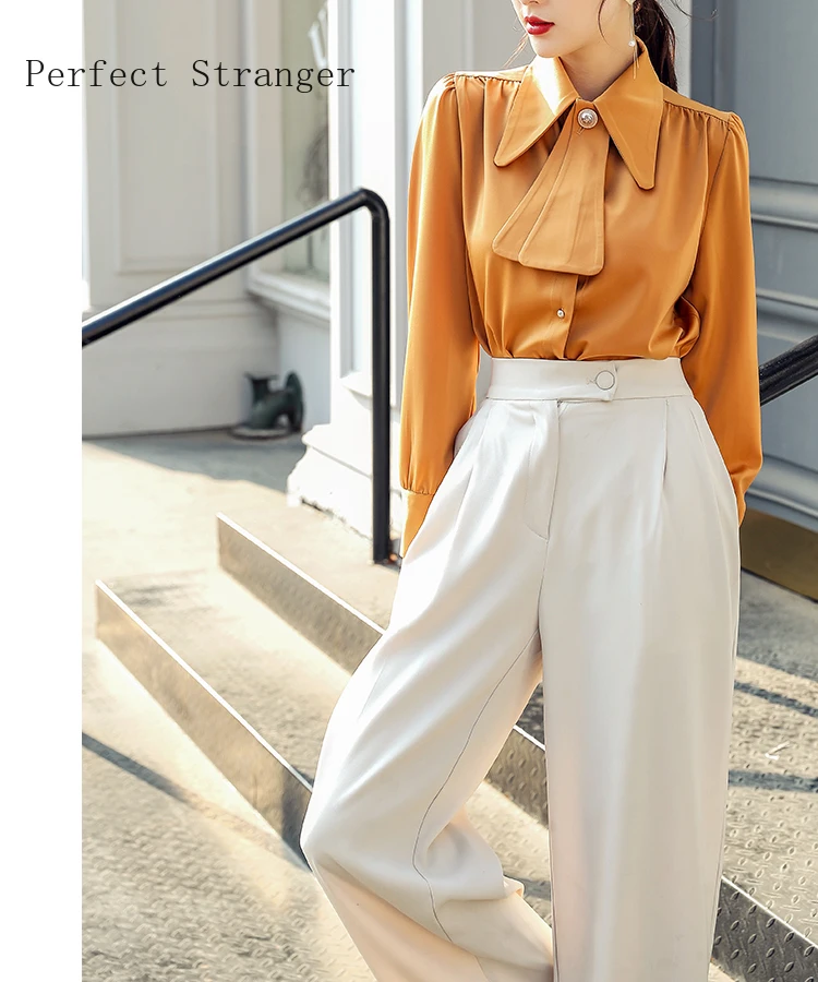 Весна-Осень 2020 новое поступление с отложным воротником и бантом элегантная