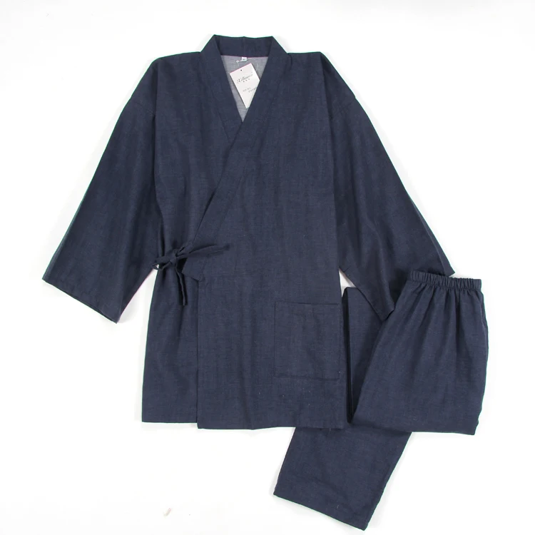 Хлопковый двухслойный марлевой плотный и мягкий мужской комплект кимоно в