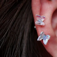 1pcs ins mini butterfly stud stud earrings for women girls acrylic rainbow titanium steel screw ear bone piercing mid earring