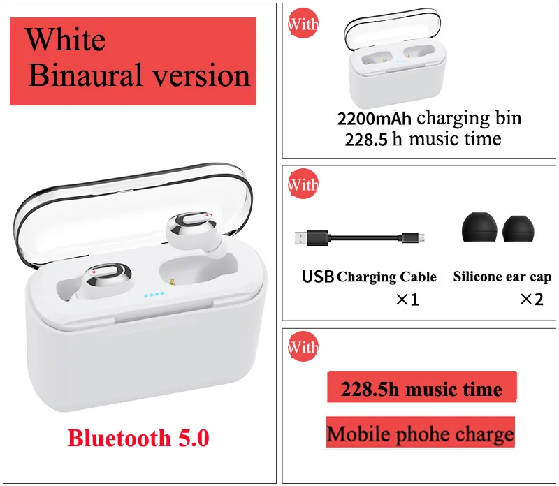 Binaural White Tws беспроводные Bluetooth наушники 5,0 TWS 3D стерео Bluetooth гарнитуры мини-наушники с зарядным устройством - Цвет: Binaural White