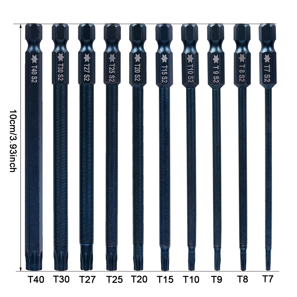 

10pcs T7-T40 Torx Screwdriver Bit Set Hex Security Magnetic Head Tip 100mm Long