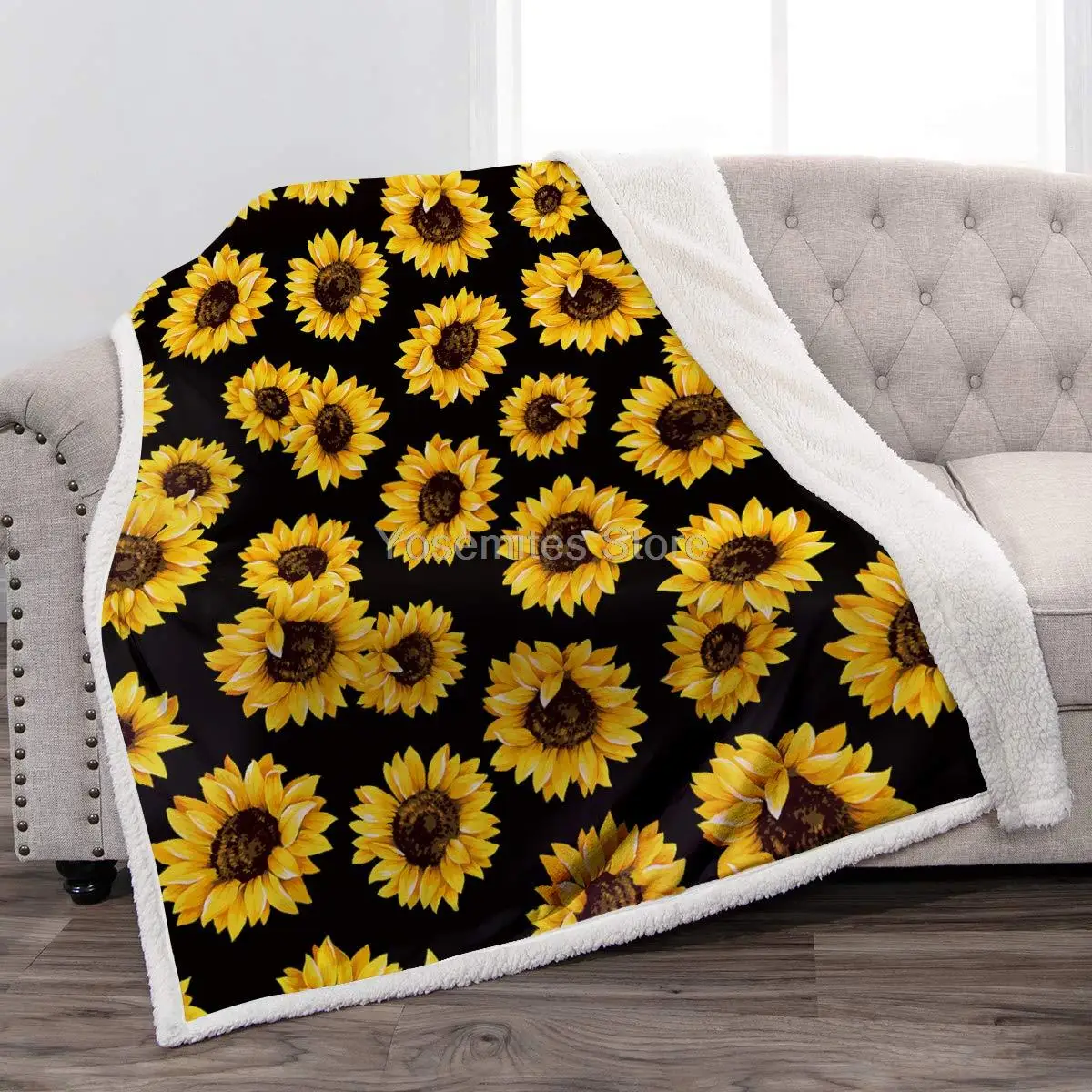 

Jekeno Sunflower Sherpa Blanket Soft Warm Print Throw Blanket Lightweight for Kids Adults Women Gift 50"x60"