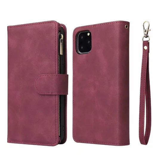 Wine Red Кошелек на молнии чехол для iPhone 11 Pro Max чехол Роскошный кожаный чехол для iPhone X XR XS Max 6 6s 7 8 Plus Fundas телефон Coque Capa - Цвет: Wine Red