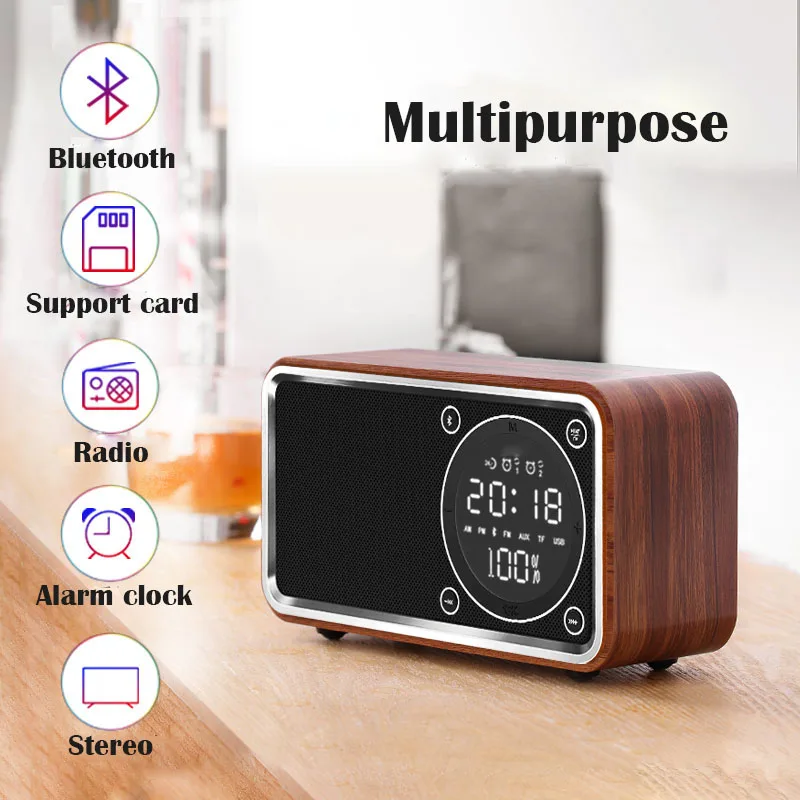 Будильник Bluetooth цифровой беспроводной Woody радио мир император светодиодный дисплей электронный деревянный, в современном стиле настольные часы