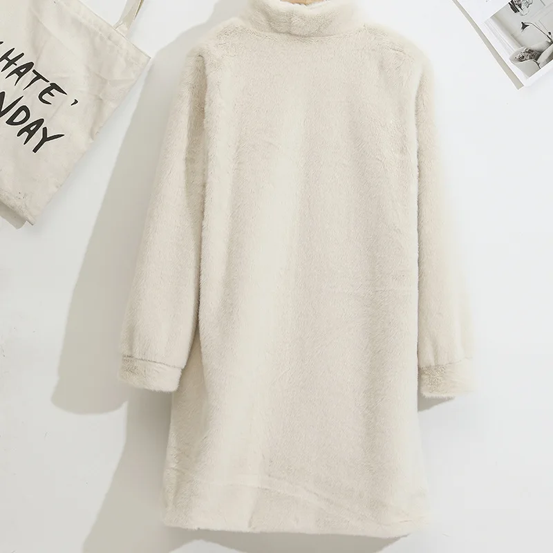 2021 New Winter Womens Mid Length Faux Fur Jacket for Women Casual White Fur Jacket Women