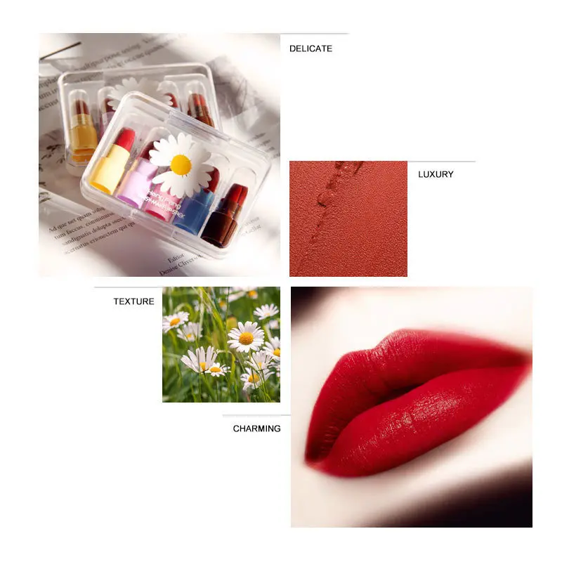 

5PCS Lipstick Set Mini Kawaii Pocket Lipstick Velvet Matte Moisturizing 24H Lasting Waterproof Sweat Easy Color Cosmetic TSLM1