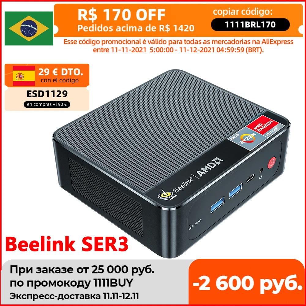 

Beelink Новый мини-ПК SER3 AMD Ryzen 7 3750H Windows 10 Pro мини ПК DDR4 16 Гб ОЗУ 256 ГБ SSD WIFI BT игровой настольный компьютер