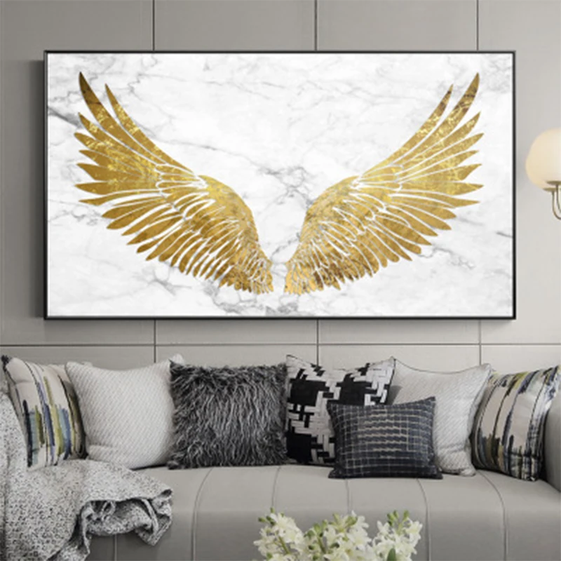 Golden wings and feathers living room bedroom decoration painting wall pictures for canvas | Дом и сад