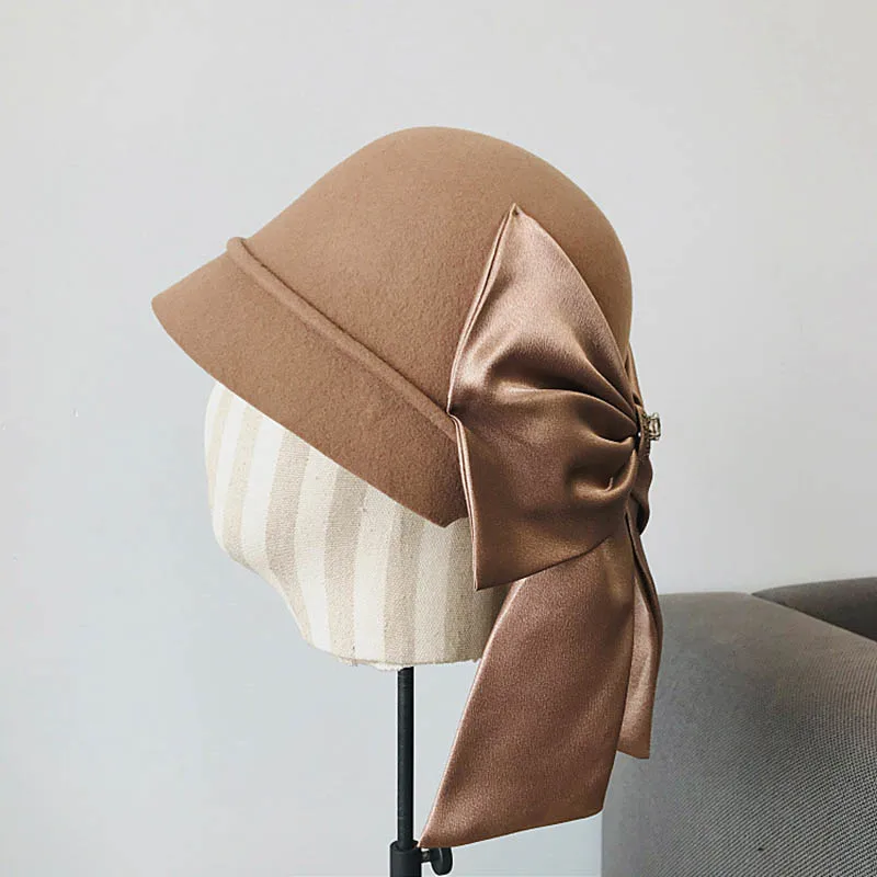 Женская фетровая шляпа Fibonacci элегантная с лентой и бантом в стиле ретро Осень