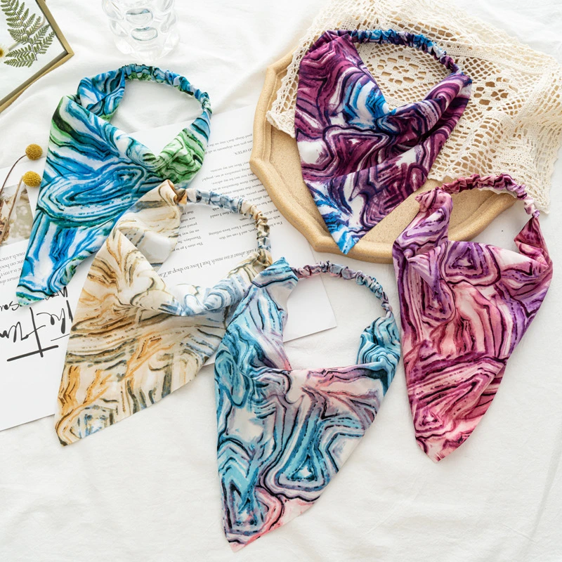 Spring Summer Bohemain Style Women Girls Printted Triangle Bandanas Elastic Headband Fashion Retro Beach Lady Hair Accessories |