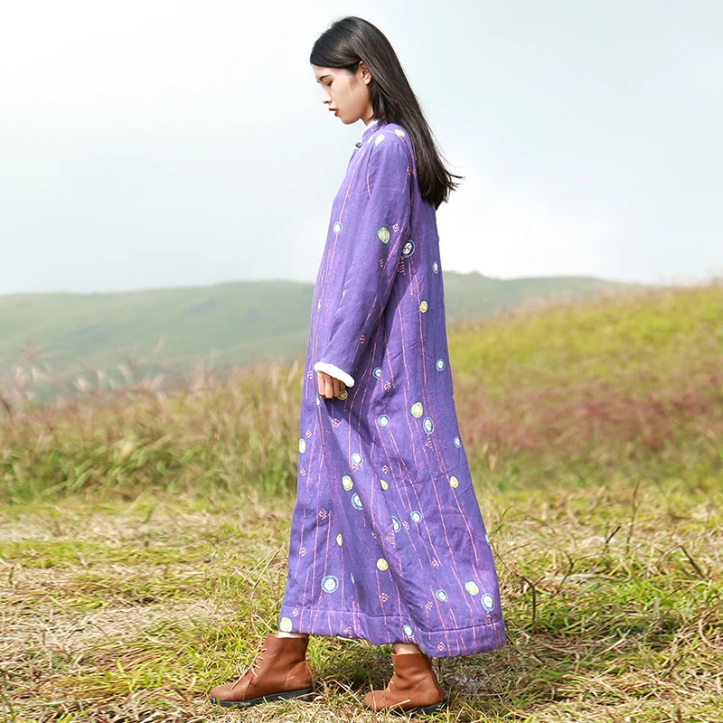 Зимнее женское платье Hisenky 2019 традиционное китайское Ципао теплое флисовое макси