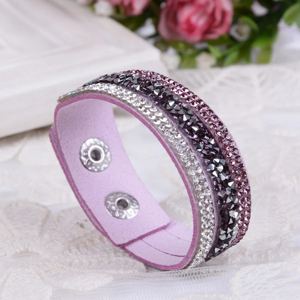 

1PC Women Fashion Rhinestone Velvet Leather Bracelet Charm Link Chain Party Decorative Wristband Personality Cuff Punk Bangle