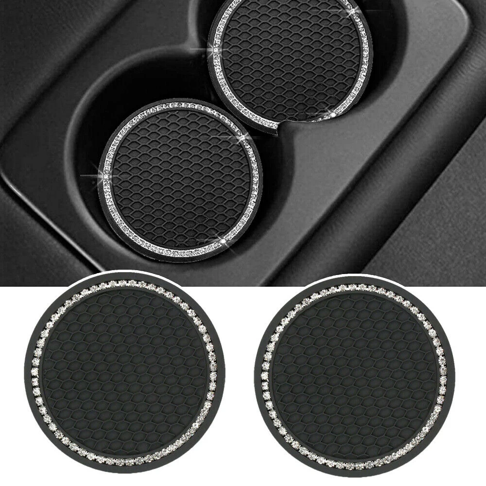 

2pcs Black Vehicle Cup Holder Insert Coaster Anti-slip Automobile Pad Mat Practical Car Interior Accessories