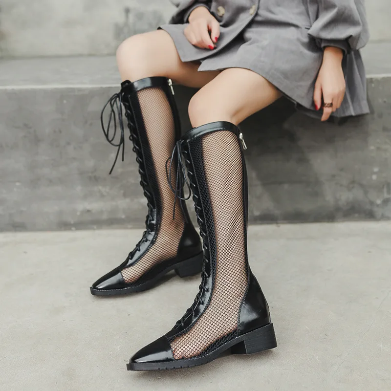 

Summer new thick heel boots female locomotive high boots lace up Martin boots sandals