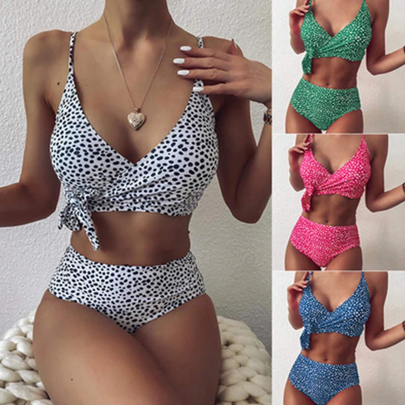 

Women's Bikini Set Sexy Cross Bandage Dot Print Bra and Panty Swimsuit Two-piece Suit for Vacation Swimming Beach