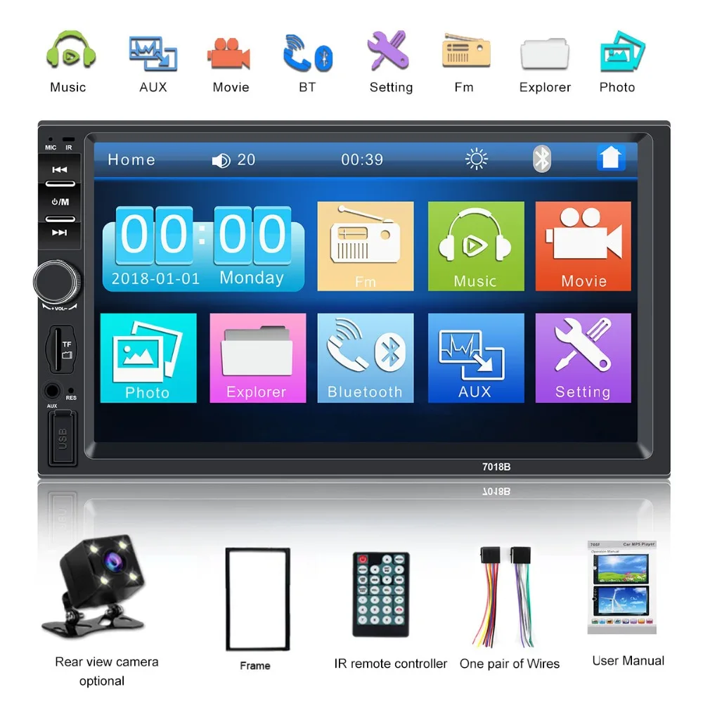 7018b радио 2Din автомобильный автомагнитола записыватель плеер HD 7" авторадио 2дин авто-плееры сенсорный экран автоаудио стерео Mp5 Bluetooth на.