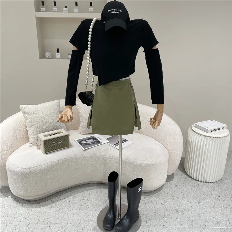 

Women's Spring Summer 2021 Niche Design Fashion Design Sense Hole Hollow Out Long Sleeve T-shirt + High Waist Skirt