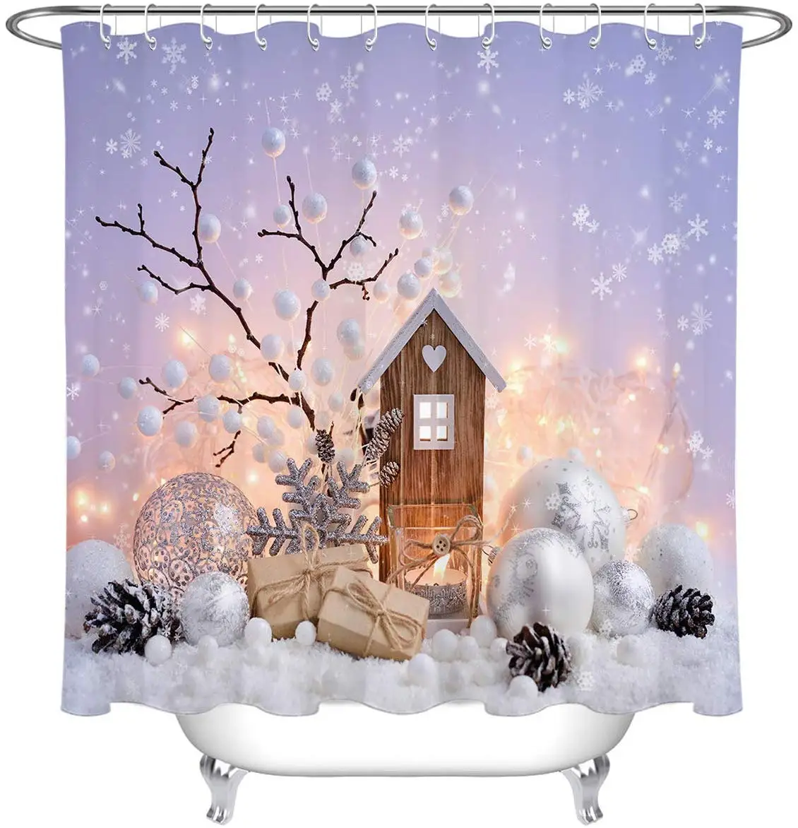 Зимняя сцена Праздничная тема Рождественские шары подарки снежинки Новогодняя