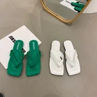 Женские модные летние шлепанцы, шлепанцы с квадратным носком и плоской подошвой, женские кожаные шлепанцы и сандалии с застежкой