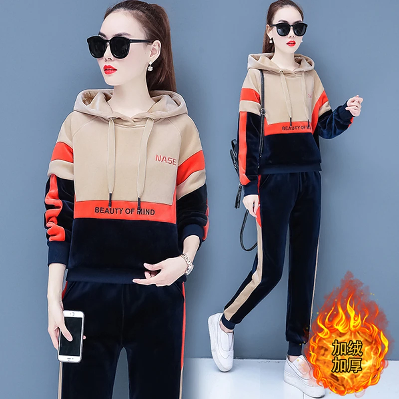 Спортивный костюм большого размера плюс спортивный для женщин 2020 топ и штаны в