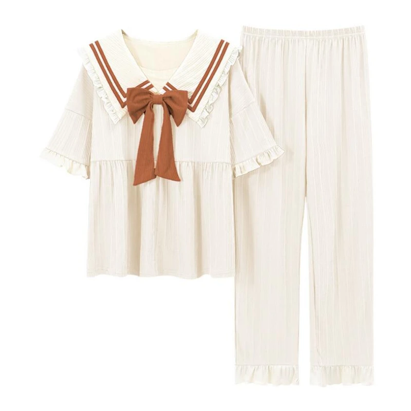 

6 Цвета женская пижама с коротким рукавом из хлопка; Сезон лето короткие с матросским воротником милое платье с бантом; Сезон весна-осень; До...