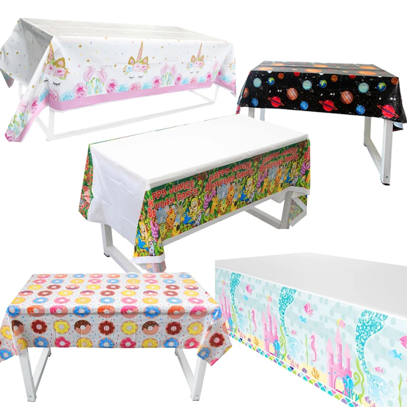 

Kids Birthday Party Tablecloths Mermaid Unicorn Pink Table Cloths Disposable Tablecloth Jungle Animals Party Suppllies