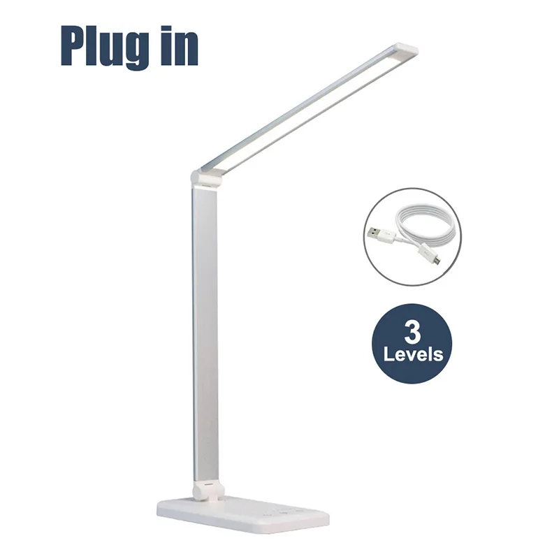 3Lv Plug In Светодиодный светильник для защиты глаз, складной сенсорный переключатель, 3/5 уровень затемнения, USB настольная лампа для чтения, Беспроводная зарядка для мобильного заряда - Цвет корпуса: 3Lv Plug In