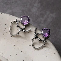 silvology real 925 sterling silver purple zirconia chain stud earrings for women irregular luxury tassel earrings office jewelry