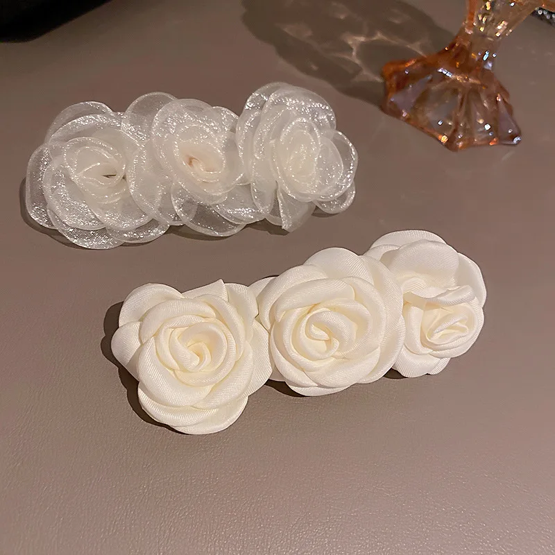 

LOVOACC Elegant White Shiny Lace Roses Barrettes for Women Ladies Sweet Multi Flowers Elastic Hair Clip Accessories Headwear