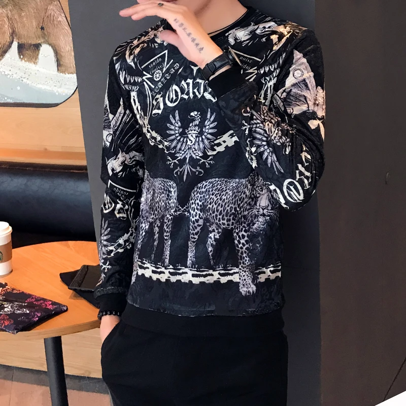 Роскошная велюровая дизайнерская мужская Клубная одежда с принтом Мужская