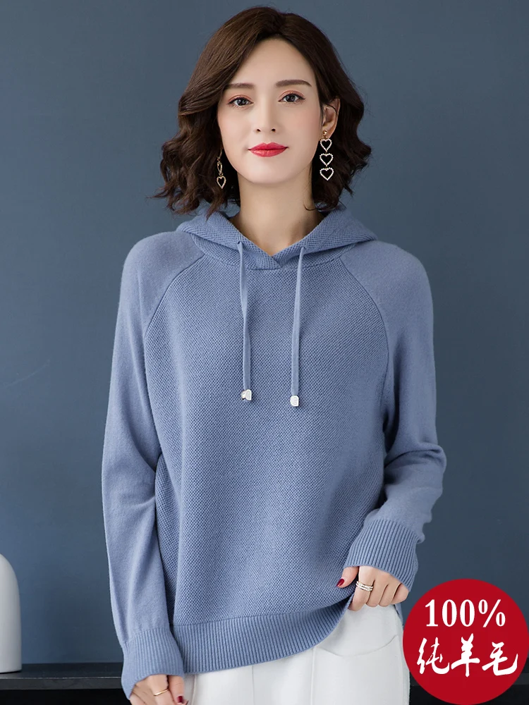 Зимние толстовки Женский однотонный Свободный теплый вязаный свитшот толстовка