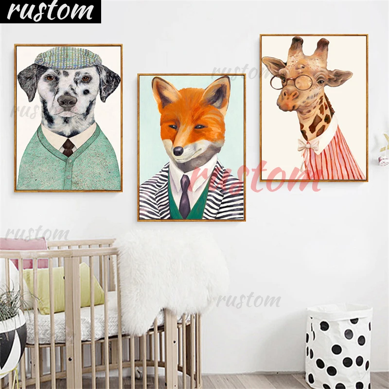 

Diomang Painting Cartoon Animal Print Nursery gift for Children Room Wall Art Decor Cat Dog Owl Giraffe Fox Elk painting diomand